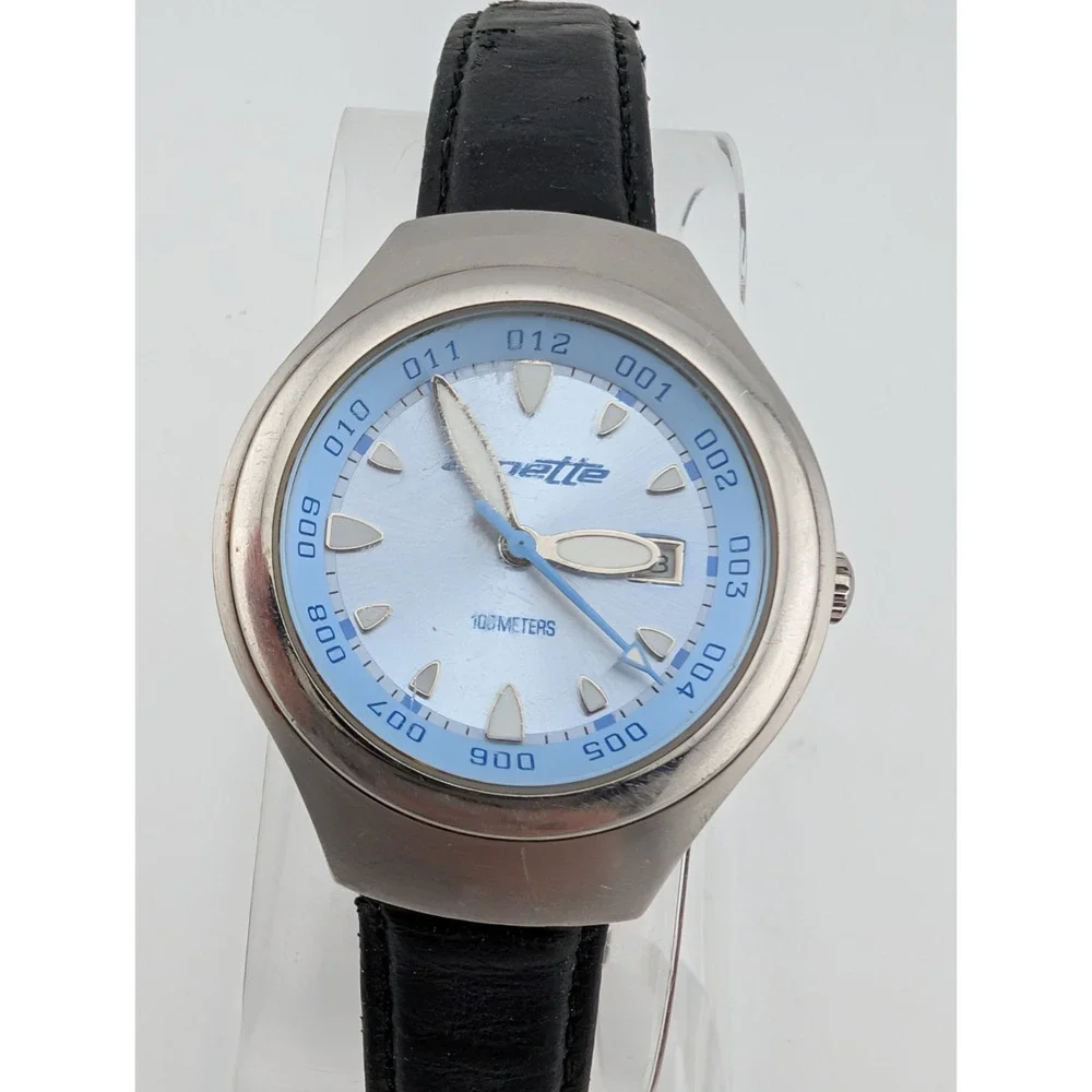 Arnette Watch‎ Womens 33mm Case 100M WR Black Leather Band- New Battery